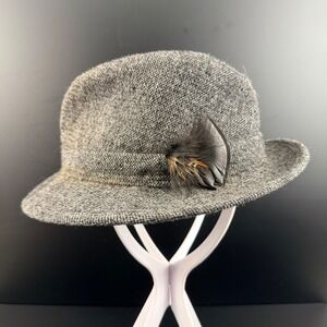 Jonathan Richard Donegal Tweed Fedora Hat Made in Ireland Gray Size 7 1/4 58